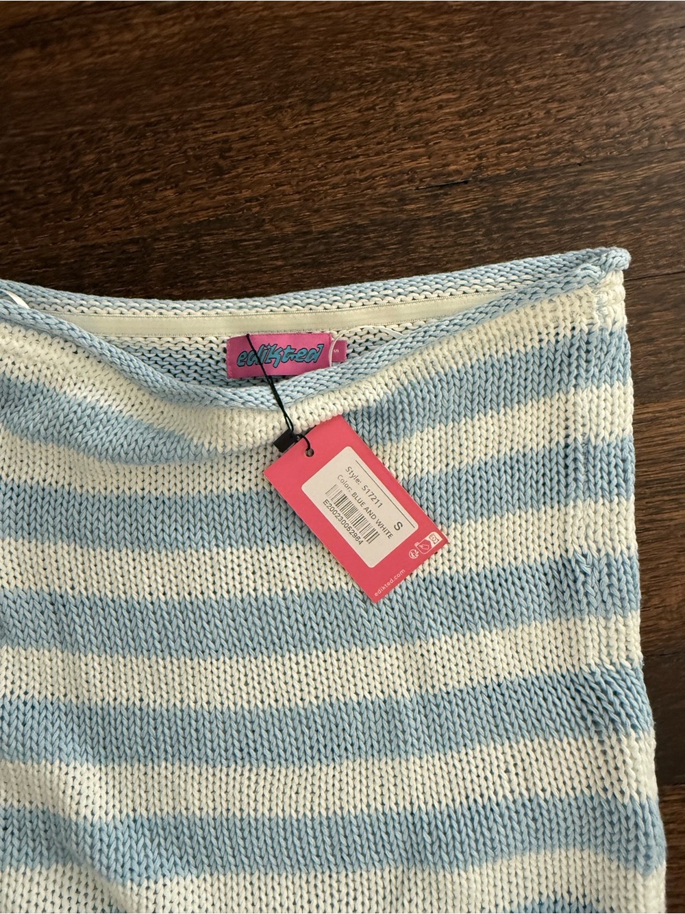 Edikted Light Blue & White Striped Knit Tank